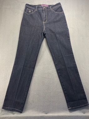 Gloria Vanderbilt Dark Wash Straight Leg Jeans Embellished Back Pockets Size 6